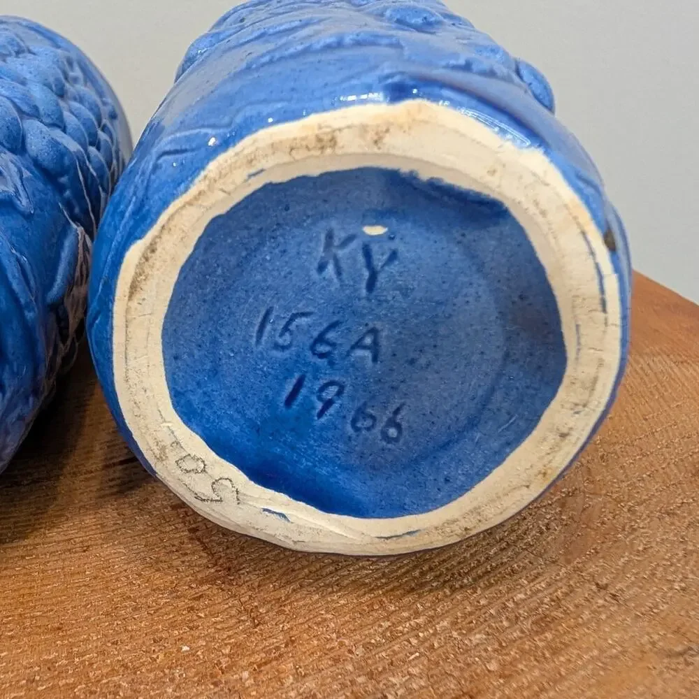 Inarco Pottery Cups Mood Indigo Grapevine Motif Blue Ceramic Stoneware Set of 2